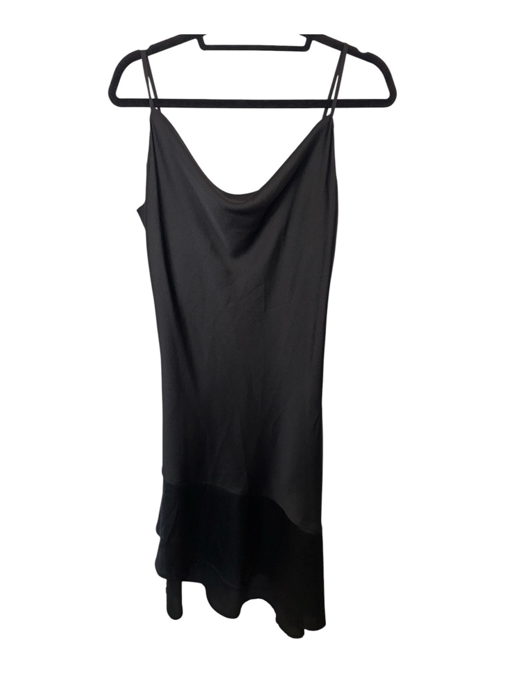 Black Asymmetrical Slip Dress with Cowl Neck